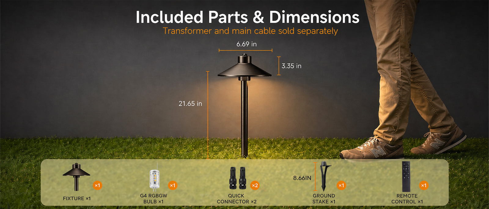 Gardenreet RGBCW Brass Path Light 2 Pack - Lamp Ready 12V Smart Low Voltage LED 2700K-6500K with App & Remote Control (Hat 2408) - Package Install QA Desktop 1