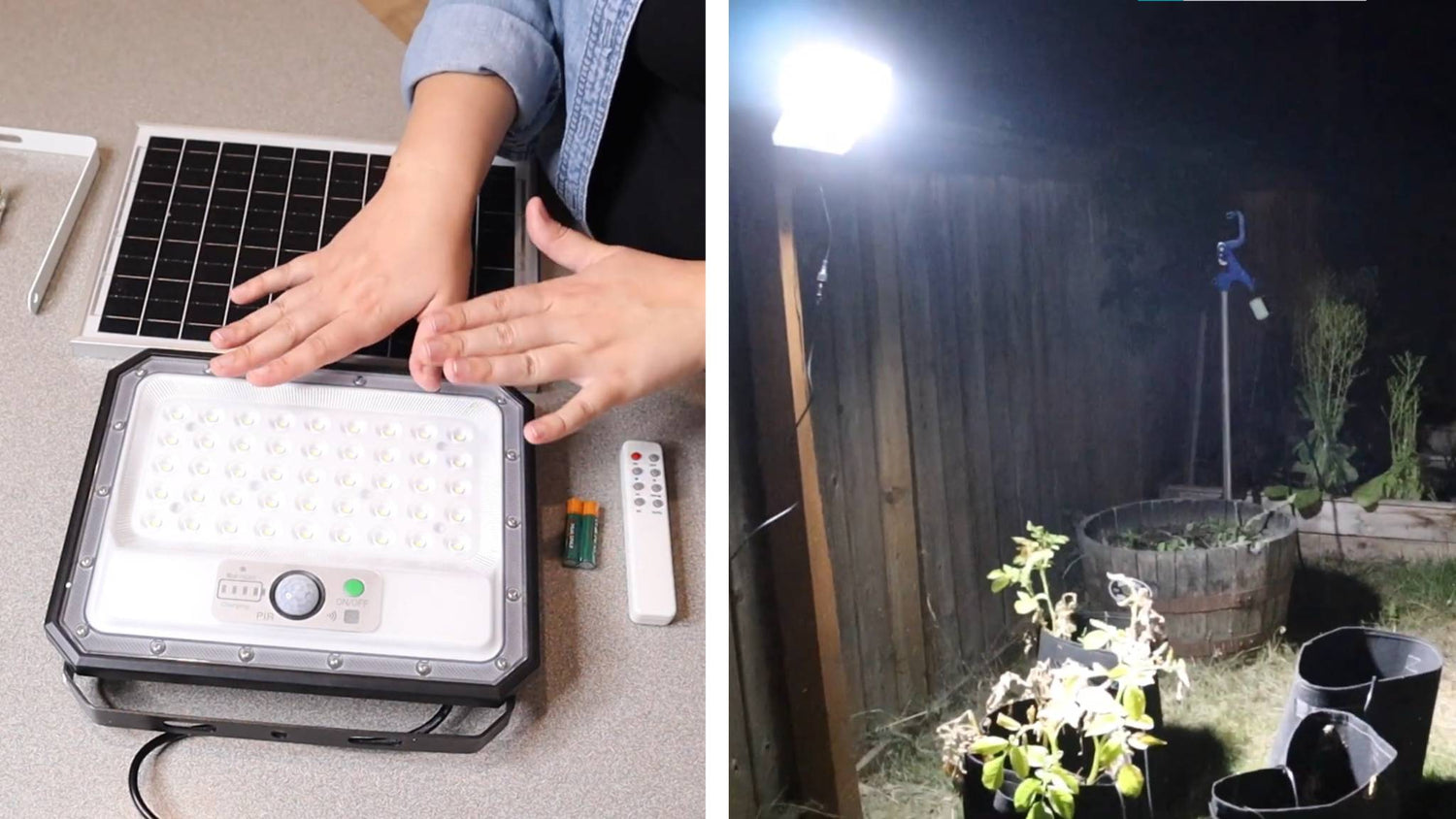 Gardenreet Solar Flood Lights Outdoor Waterproof IP65, Motion Sensor LED Solar Floodlight with Remote, Dusk to Dawn ABS Black Flood Lamp for Yard Garden Porch 2250LM 6500K